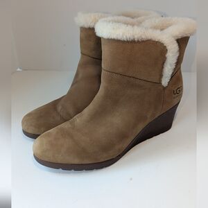 UGG Women's Tan Shearling Wedge Boots